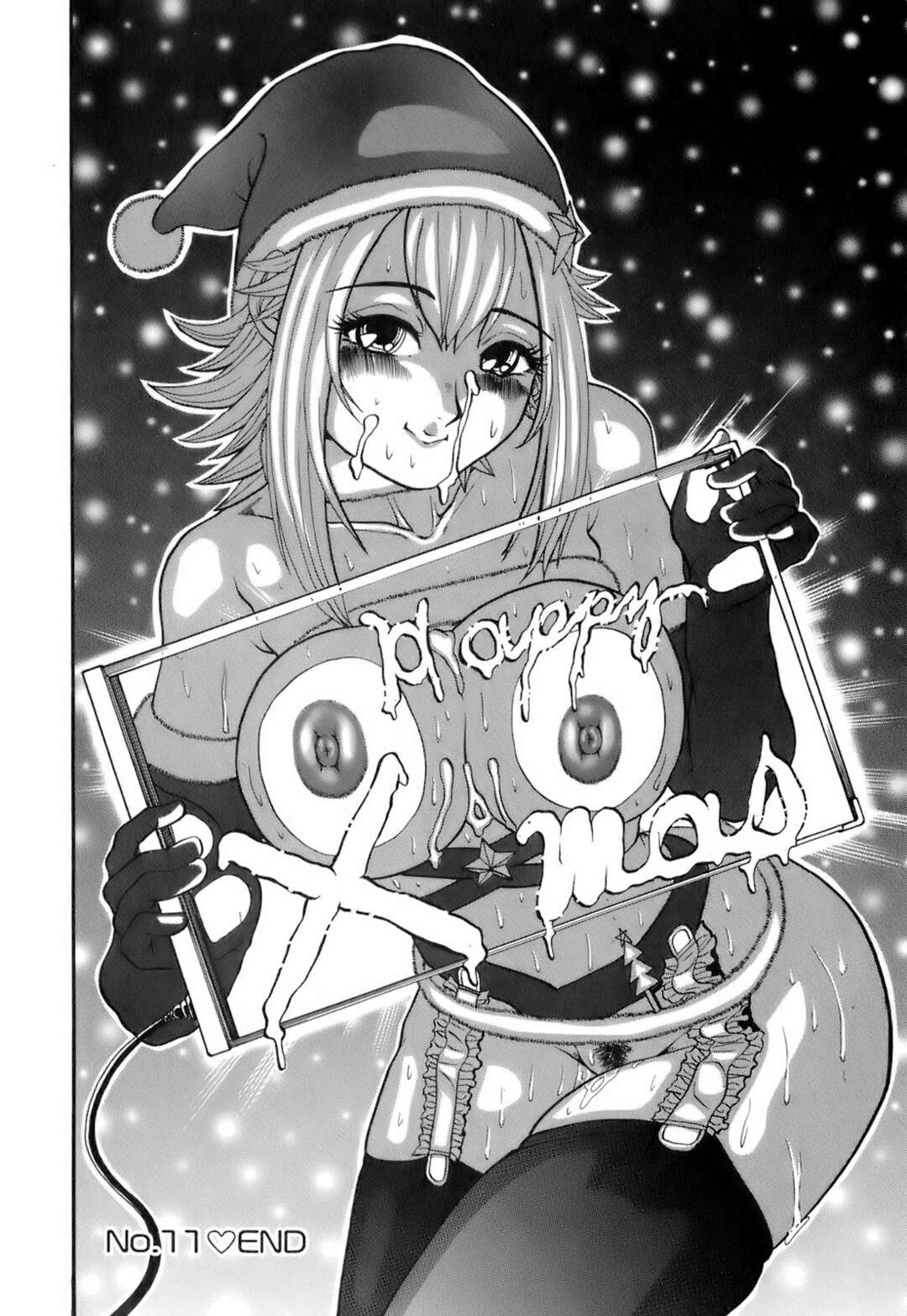 【エロ漫画】エッチなサンタコスで誘惑しちゃうお姉さん…乳首責めや手マンで集団セックスで生ハメ中出しセックスで絶頂イキしちゃう【はっとり忍：No.11 ハッピー×マス】
