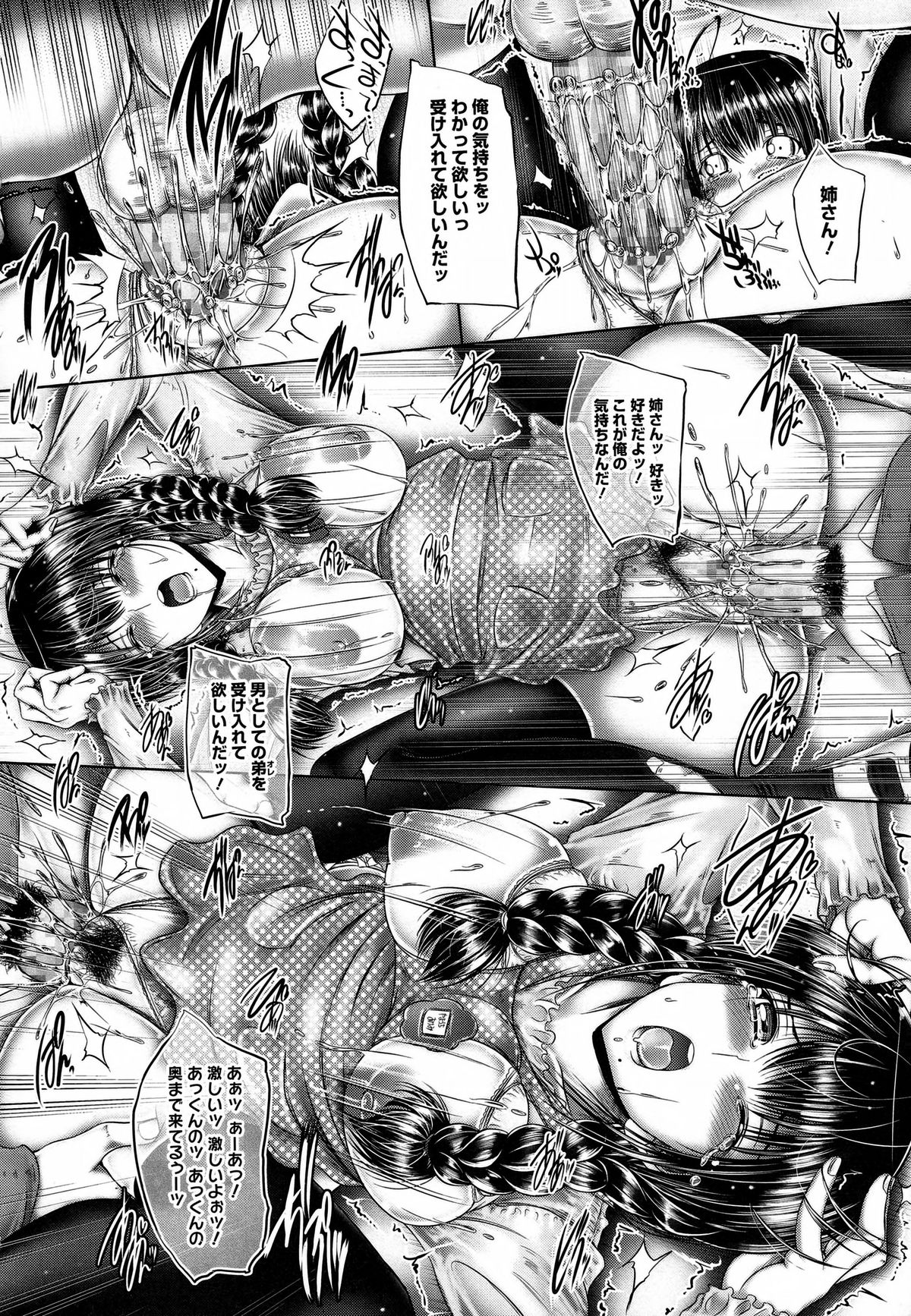 【エロ漫画】欲情した弟にエッチを迫られてしまったむっちり姉…満更でもない彼女は彼に身体を委ねて正常位やバックなどの体位で中出し近親相姦してしまう！【音音：姉さんの笑顔】