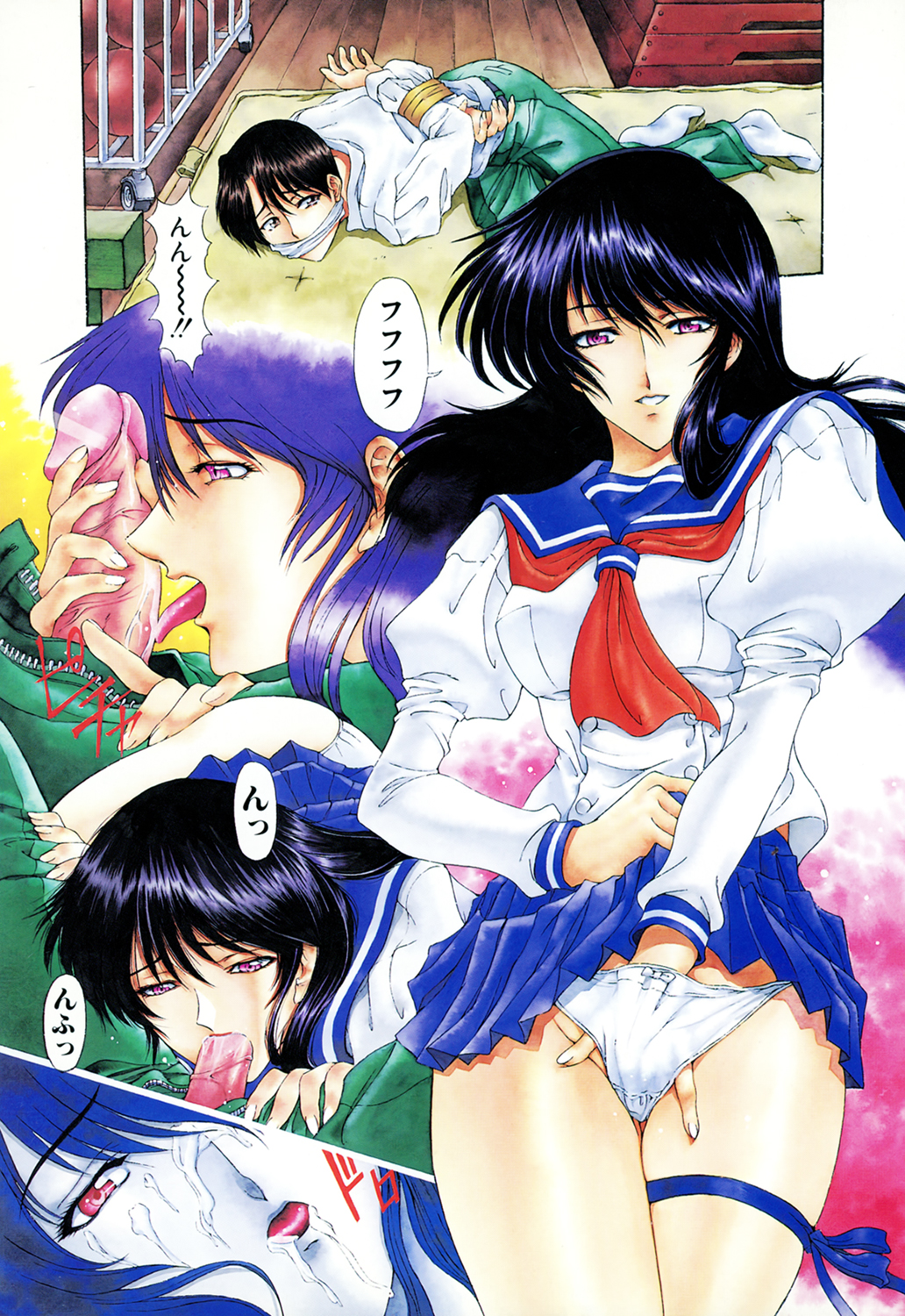 【エロ漫画】不良生徒たちに保健室に監禁されてレイプされてしまうクールな黒髪JK…ベッドに拘束されてしまった彼女は連続中出しされまくる！【瀬奈陽太郎：HANKY PANKY】