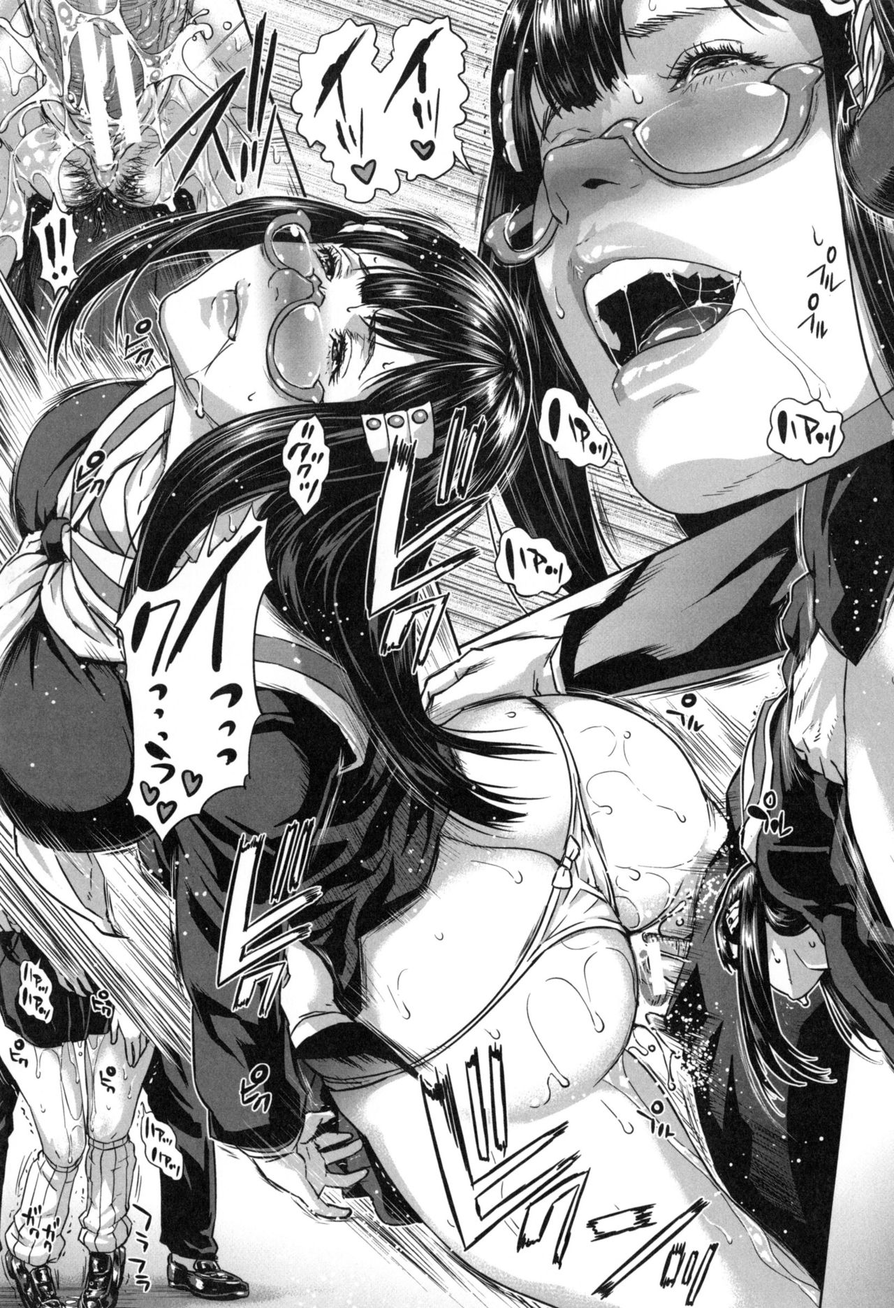 【エロ漫画】朝礼で息子の隣になったなりすまし淫乱母…制服姿で男子に誘惑されておっぱい揉みやバックで生ハメ中出しレイプでメス堕ちしちゃう【オオバンブルマイ：精出るワイフ】